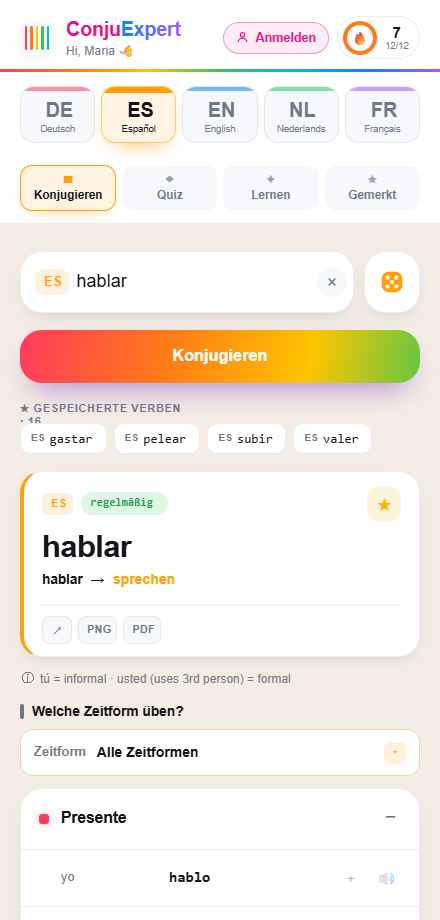 ConjuExpert: das spanische Verb konjugieren – alle Zeitformen auf einen Blick